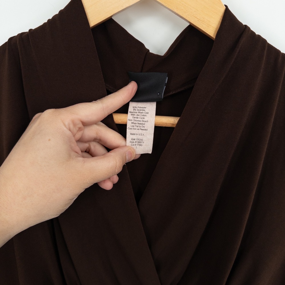 Vintage Y2K Brown Sleeveless Draped Surplice‎ Top Womens L Stretchy Babydoll - Picture 6 of 6